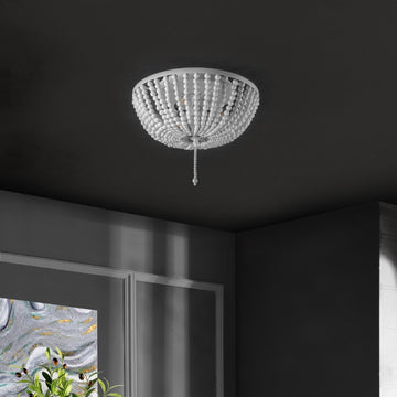 Allison 15" Wood Beaded/Metal LED Flush Mount - JONATHAN Y